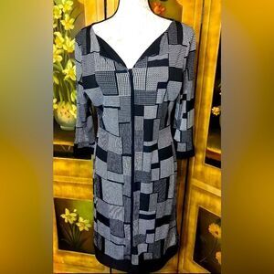 Purple Rain Women's Black White 3/4 Sleeve Geometric Print Dress - Size S